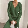 Women's V-Neck Long Sleeve Sweater & Elastic Waist Joggers Two-Piece Set - Autumn/Winter Collection