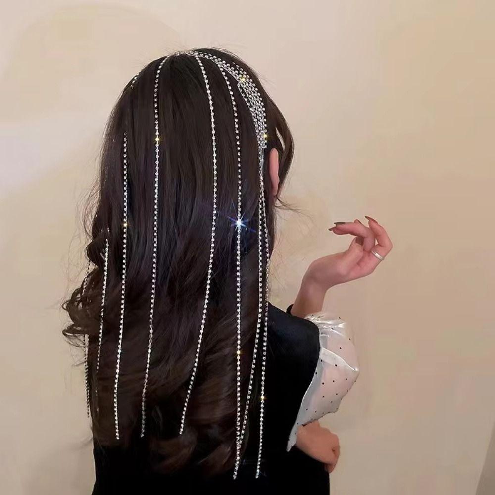 Reflection Crystal Hair Chain Exaggerated Design Shiny Hair Accessories  Wedding Party