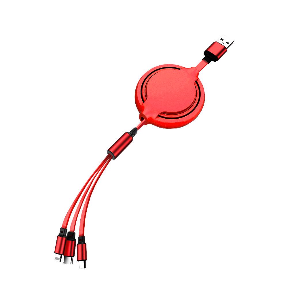 Retractable 3 in 1 USB Cable 4ft Silicone Multi Charging Cable Organizer with Lightning/Type-C/Micro USB Connector for Android iOS Phones