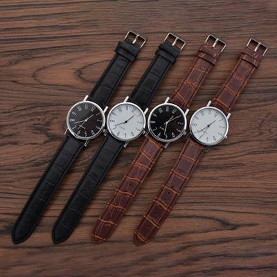 Men Quartz Watch Round Glass Dial Clear Print Legible High Accuracy Adjustable Faux Leather Wrist Strap Decorative Men Wristwatch Business Gift