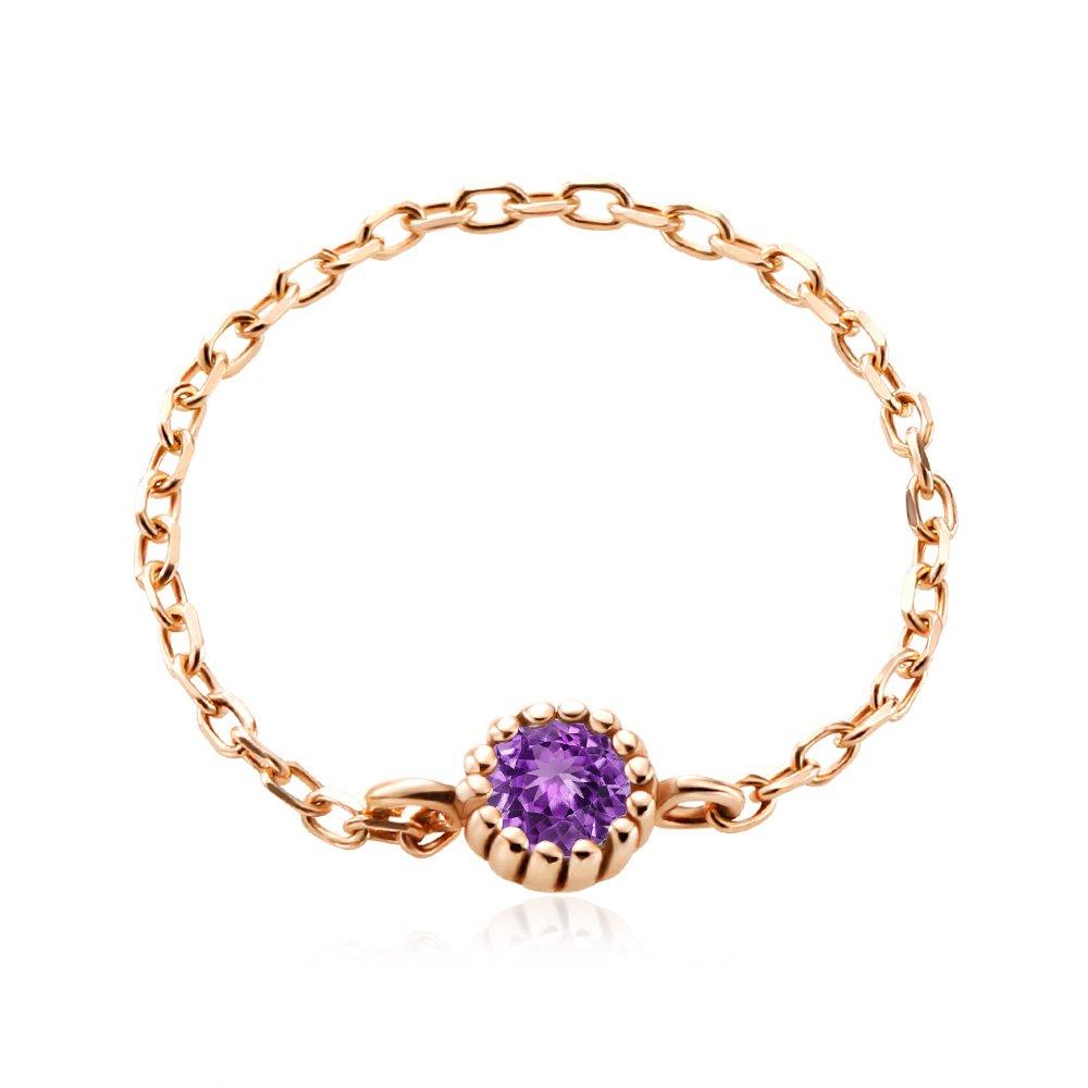 [Bnbgold] 14K/18K Layered Chain February Amethyst Birthstone Ring Srs38201