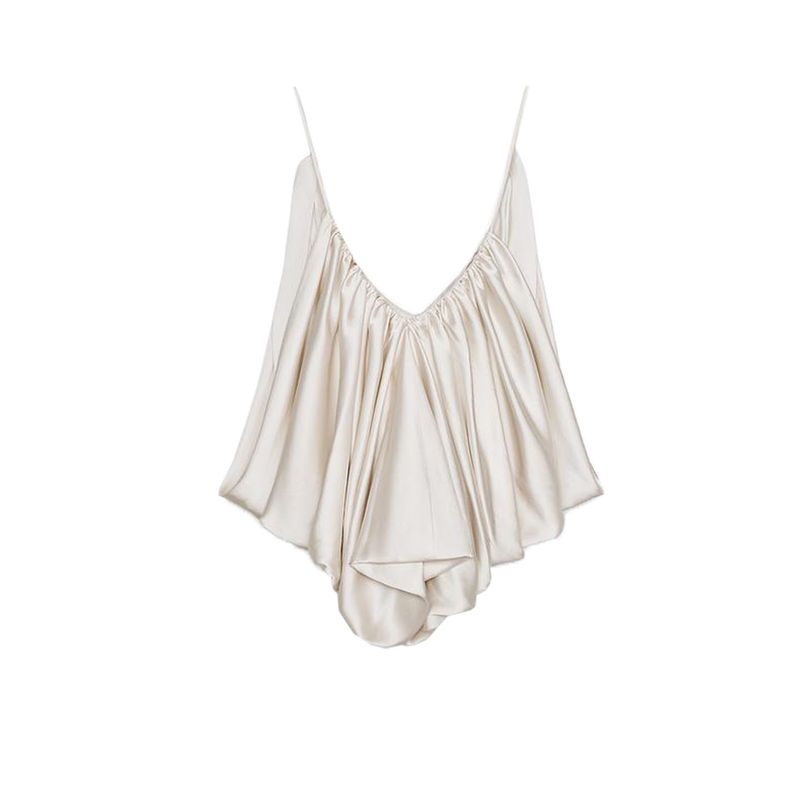 Autumn New Women's Clothing Round Neck Asymmetric Hem Silk Satin Texture Peplum Top 3776019 8573019