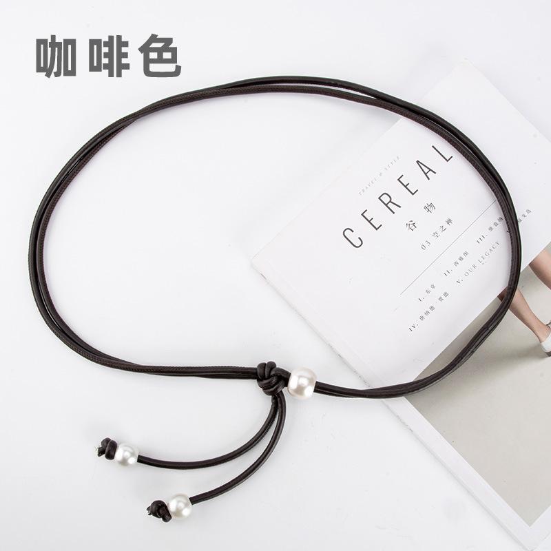 Simple Pearl Pu Rope Belt Women'S Decorative Sweater Dress Knotted Body Waist Chain Women