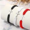 Trendy Simple Stainless Steel Cross Pendant Red Black White Woven Rope Adjustable Bracelets for Women Men Couple Jewelry Gifts