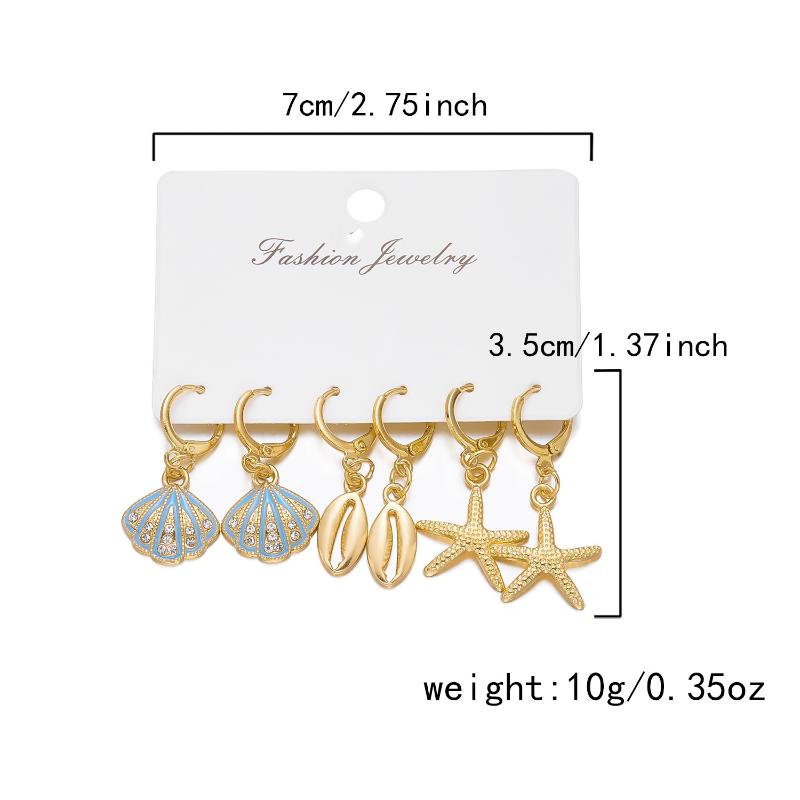 Bohemian Starfish Hoop Earrings Set Gold Beach Jewelry For Women Summer Vacation Accessories