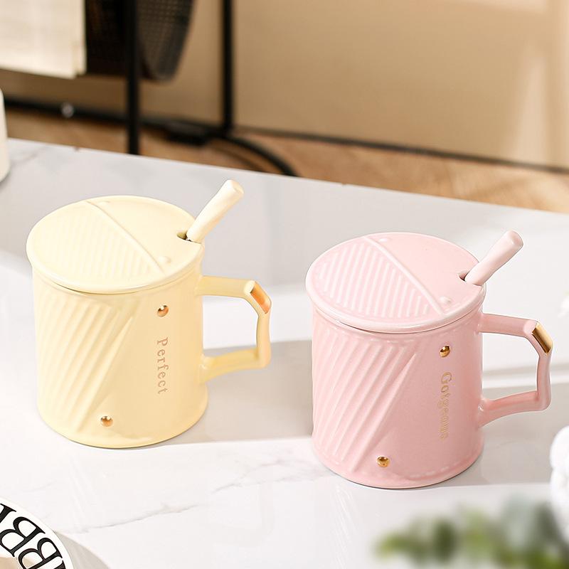 Mug Universal Drinking Water Cup with Lid Spoon Household Water Cup Office Ceramic Cup Breakfast Cup Milk Cup
