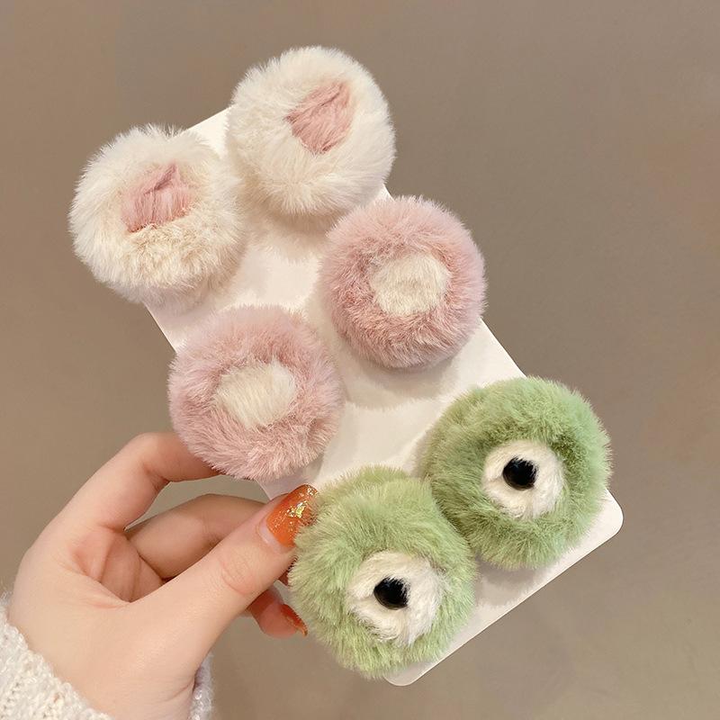 2Pcs/set Plush Animal Ears Hair Claw Clip for Kids Soft Cute Kawaii Cartoon Fuzzy Snap Clip for Children Girls Accessories Gift