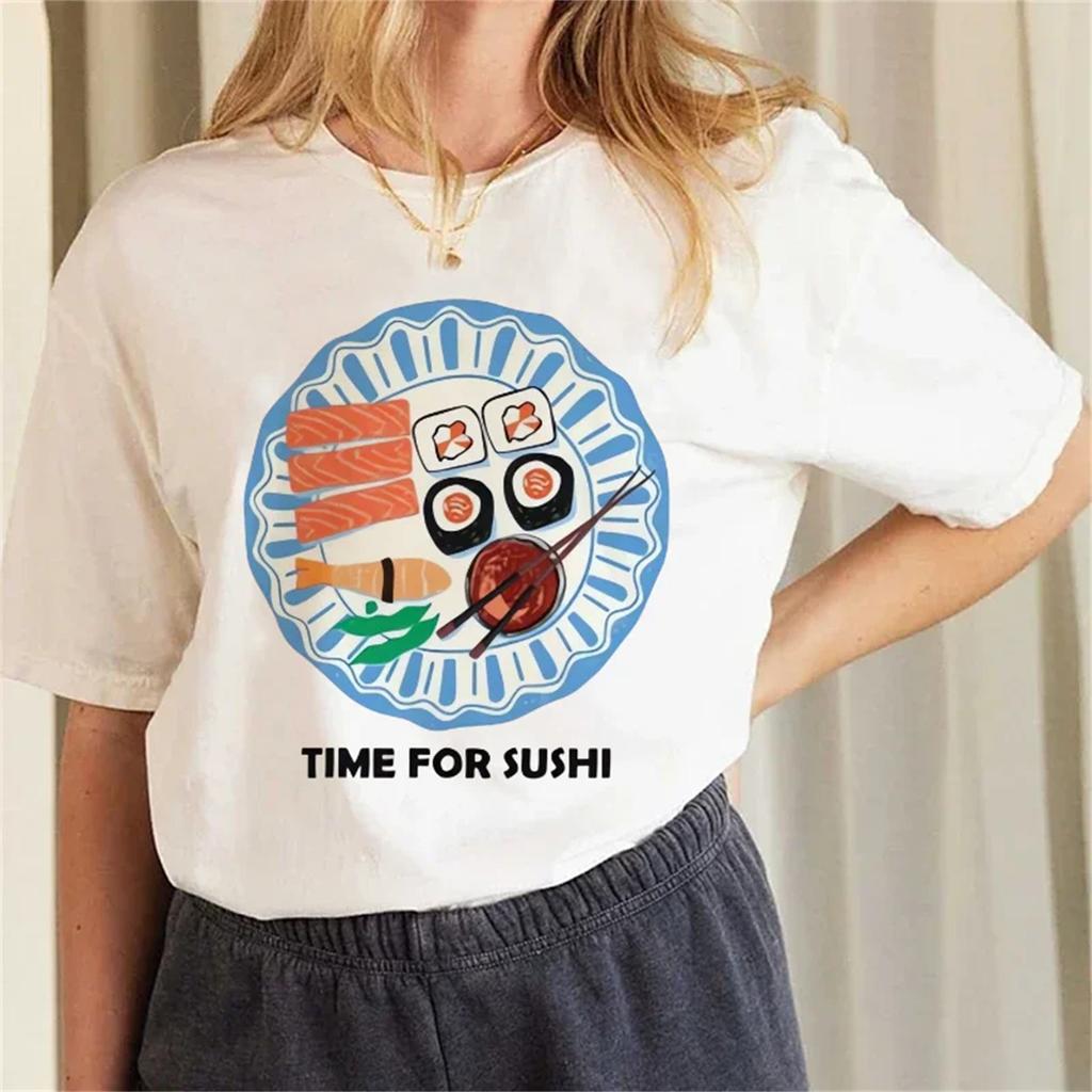 2025 Casual Short Sleeved Women's Fashion Seafood Pattern Cartoon T-Shirt Summer Basic New Travel Holiday Women's T-Shirt