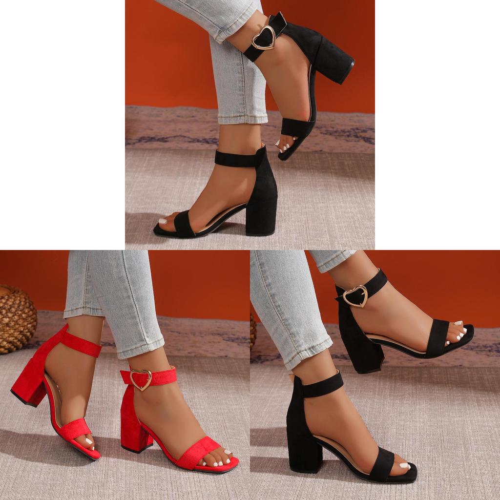Rome Sandals For Women Summer Pu Material With Block Heel And Buckle Closure