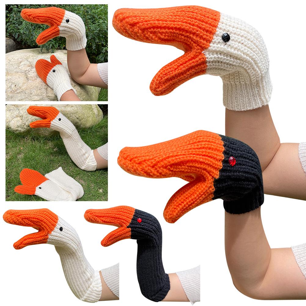 Unisex Cartoon Swan Mittens Cold-Proof Creative Knitting Gloves Full Finger Animal Warm Mittens Versatile Winter Accessories