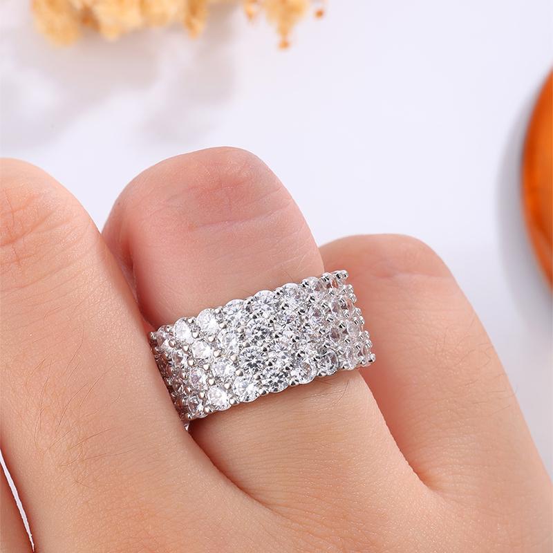 Fashion New Product Two Rows of Transparent Cubic Zirconia Wide Fashion Ladies Ring-eye-catching Jewelry