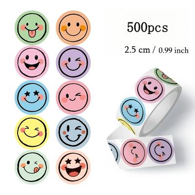 500 Pegatinas Redondas de Caras de Colores – Expresiones en Degradado Pastel, Etiquetas Mate Autoadhesivas para Scrapbooking, Diarios