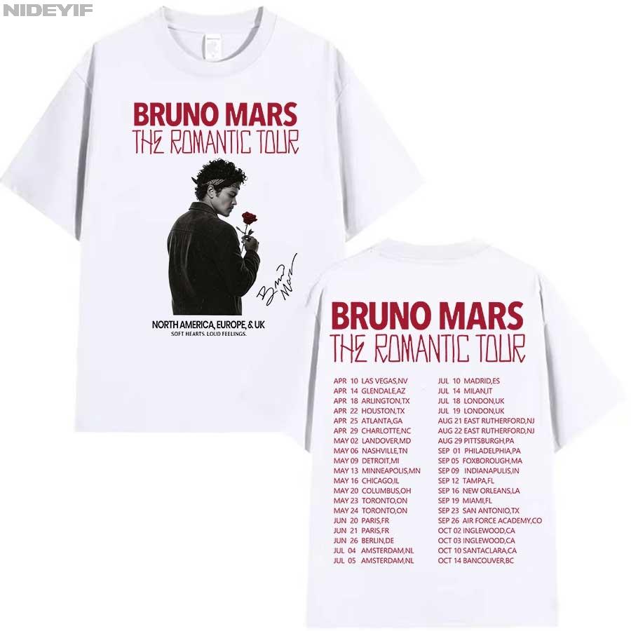 Bruno Mars The Romantic Tour T-Shirt für Herren Damen Hiphop Streetwear Oversized Tops Baumwoll-T-Shirt BM5