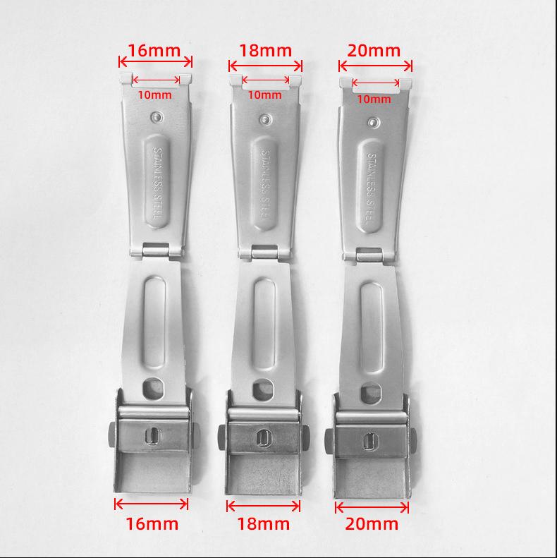 Double Push Button Fold Watch Clasp Deployment Silver Buckle 10 12 14 16 18 20 22mm Watch Strap Band  Stainless Steel Accessory