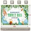 2D Flat Watercolor Jungle Dinosaur Backdrop for Boy's Third Birthday Decoration