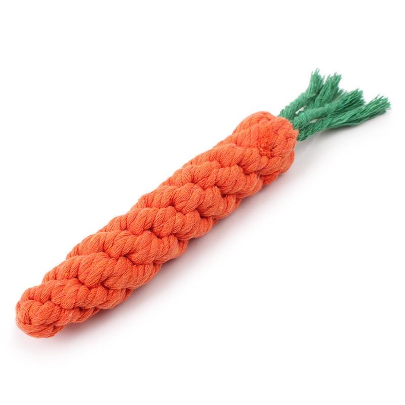Carrot-Shaped Cotton Rope Dog Toy - Hand-Woven, Teeth-Cleaning, Bite-Resistant Knot Toy