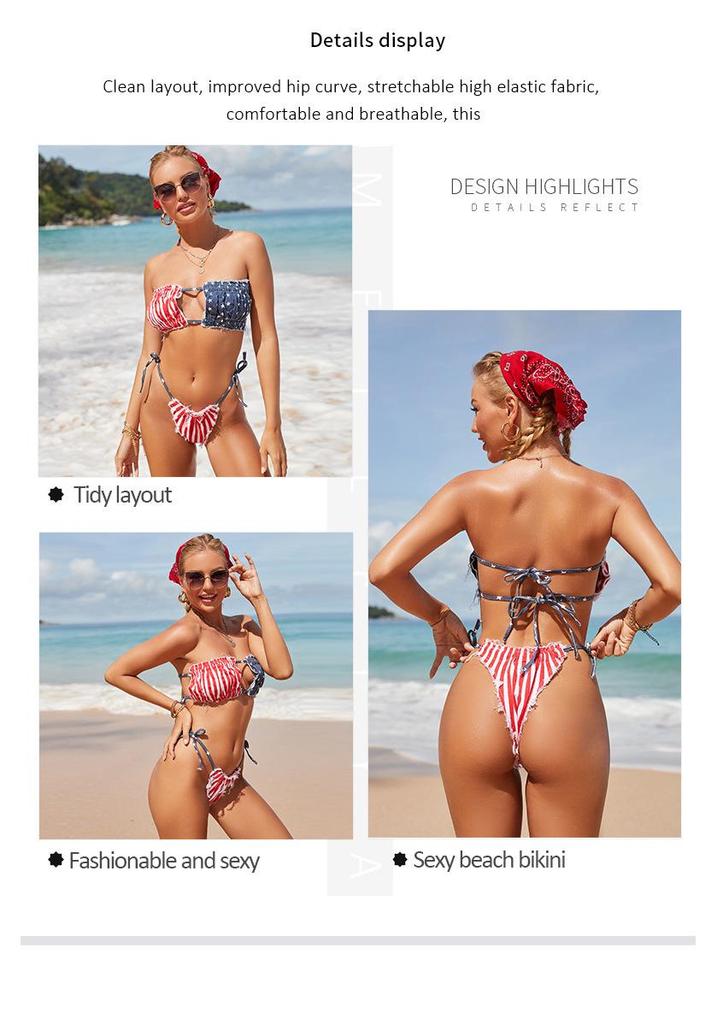 European & American Flag Bikini Set - Push-Up, Split Style Women's Swimsuit