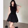 Elegant Black Floral Short Dress for Women - French Style Trendy Bud Design