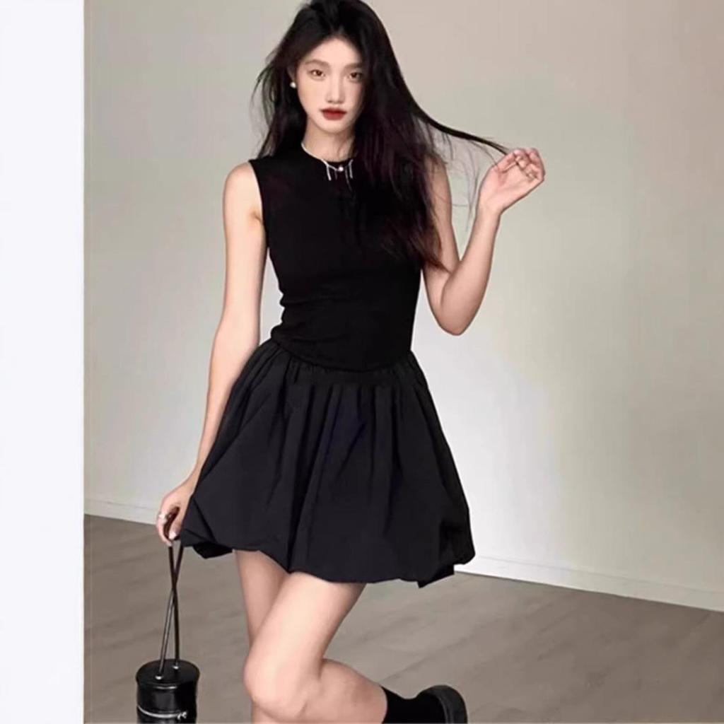 Elegant Black Floral Short Dress for Women - French Style Trendy Bud Design