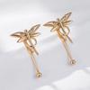 Fashion Glossy Dragonfly Long Drop Earrings For Women  Rose Gold Color Natural Zircon Accessories Daily Fine Jewelry