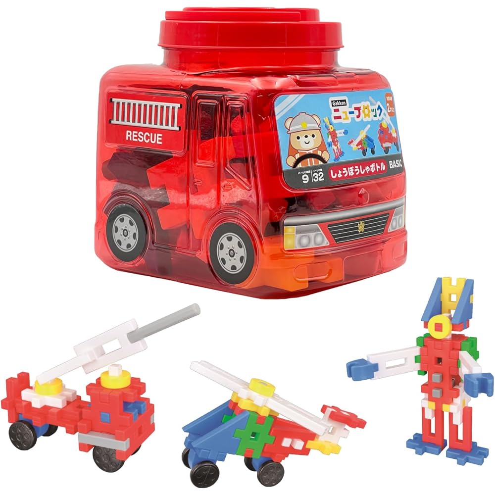 Gakken New Block Fire Truck Set 32 Pieces for Ages 2 and Up Educational Building Toy