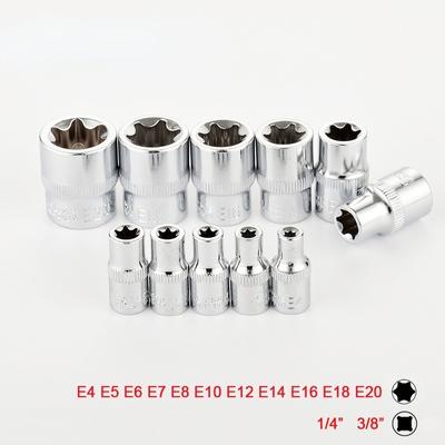 11Pcs 1/4" 3/8"  Star Socket Set Femal E Type Sockets Wrench Head E4 E5 E6 E7 E8 E10 E12 E14 E16 E18 E20 Auto Repair Tools