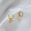 925 Sterling Silver Asymmetry Piercing Moon Star Stud Earring for Women Girls Wedding Jewelry