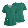 Women's Short Sleeved Solid Color V-neck Buttonable Side Slit Top T-shirt
