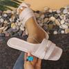 Fashion 2025 Summer Plus Size Women's Slippers Hot Sale Square Toe String Bead Flat with Sandals Outdoor Daily Casual Open Toe Slippers
