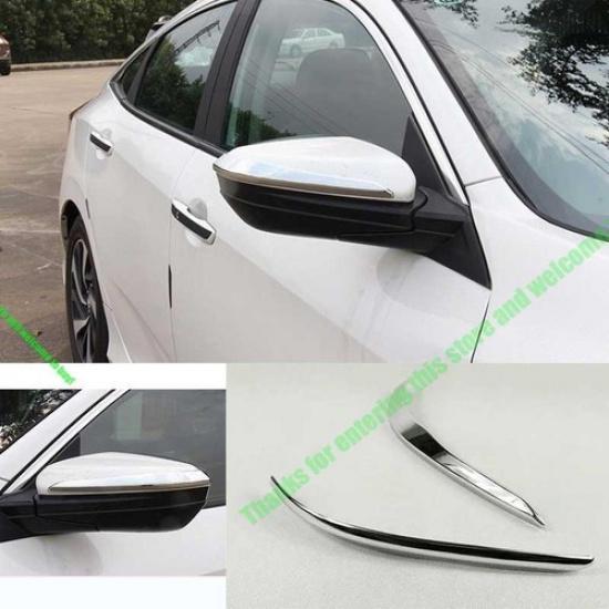 For Honda Civic 2016-2021 ABS Chrome Rear View Mirror Strip Molding Trim 2Pcs