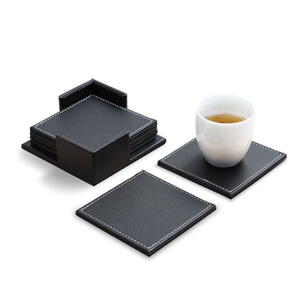 6Pcs Business Leather Coaster Heat-resistant Insulation Mat Durable Tableware Pads  Kitchen