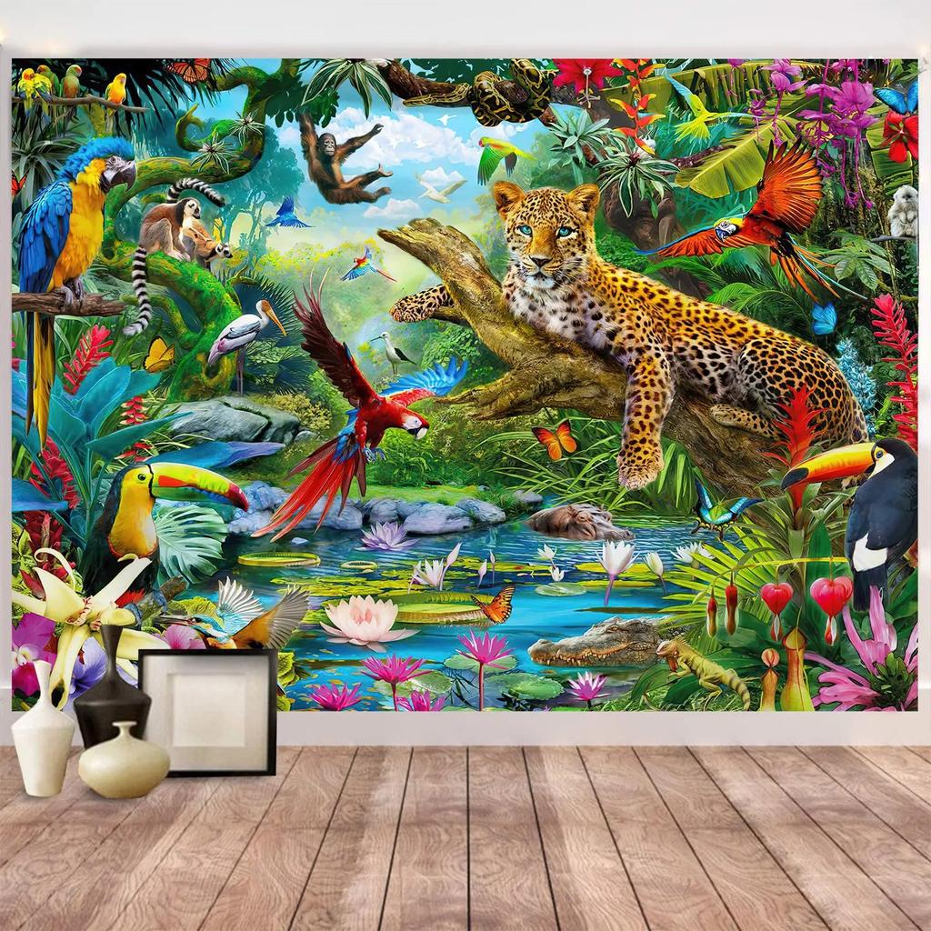 Arazzo Mondo Animale Tigre Elefante Giraffa della Foresta per Stanza dei Bambini Parete per Camera da Letto Soggiorno Decorazioni Tenda da Appendere