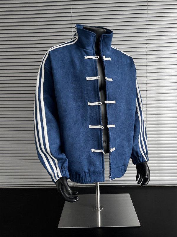 Design three-bar stand-up collar buckle jacket spring and autumn sports loose jacket three-dimensional