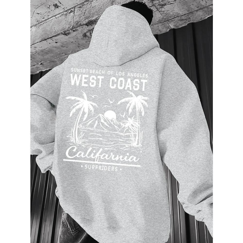Coastal Coconut Tree Printed Men's Hoodie Summer Casual Long Sleeve Jacket for Men and Women