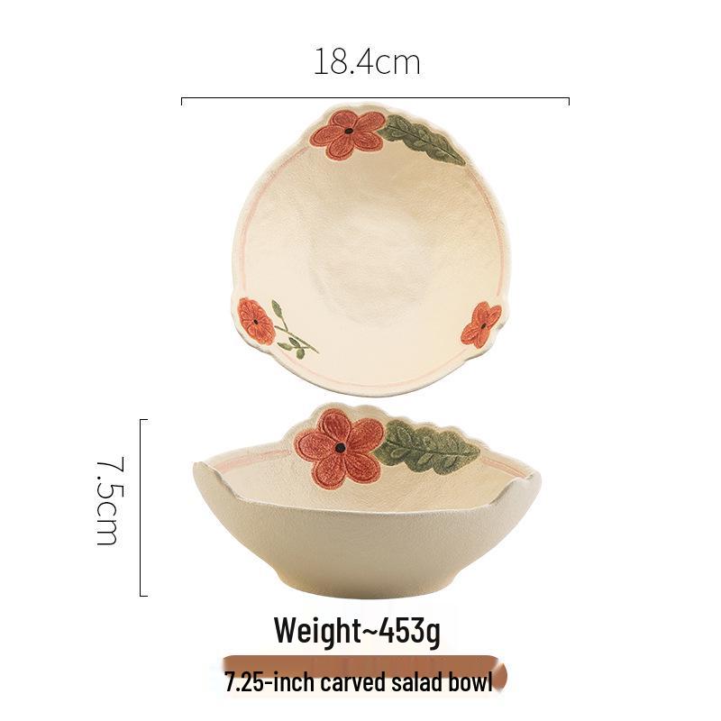High-Temperature Ceramic Bowl Set - Includes Soup Bowl, Chopsticks, Noodle Plate, Coffee Cup, and Microwave-Safe Bowl