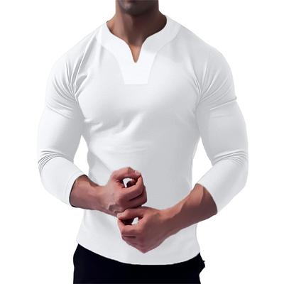 Muscle Men's Fitness Plus Size Sports T-shirt Men's Elastic Cotton Autumn V-neck Long Sleeve Polo Shirt
