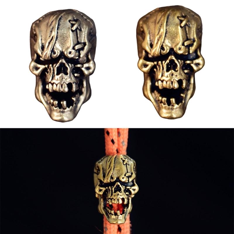 Kupfer Totenkopf Lanyard Perlen Anhänger für Schlüsselbund Tragen, Vintage Ausrüstung Abstandshalter Charm für Taschenlampen Lanyard und Paracord Zug