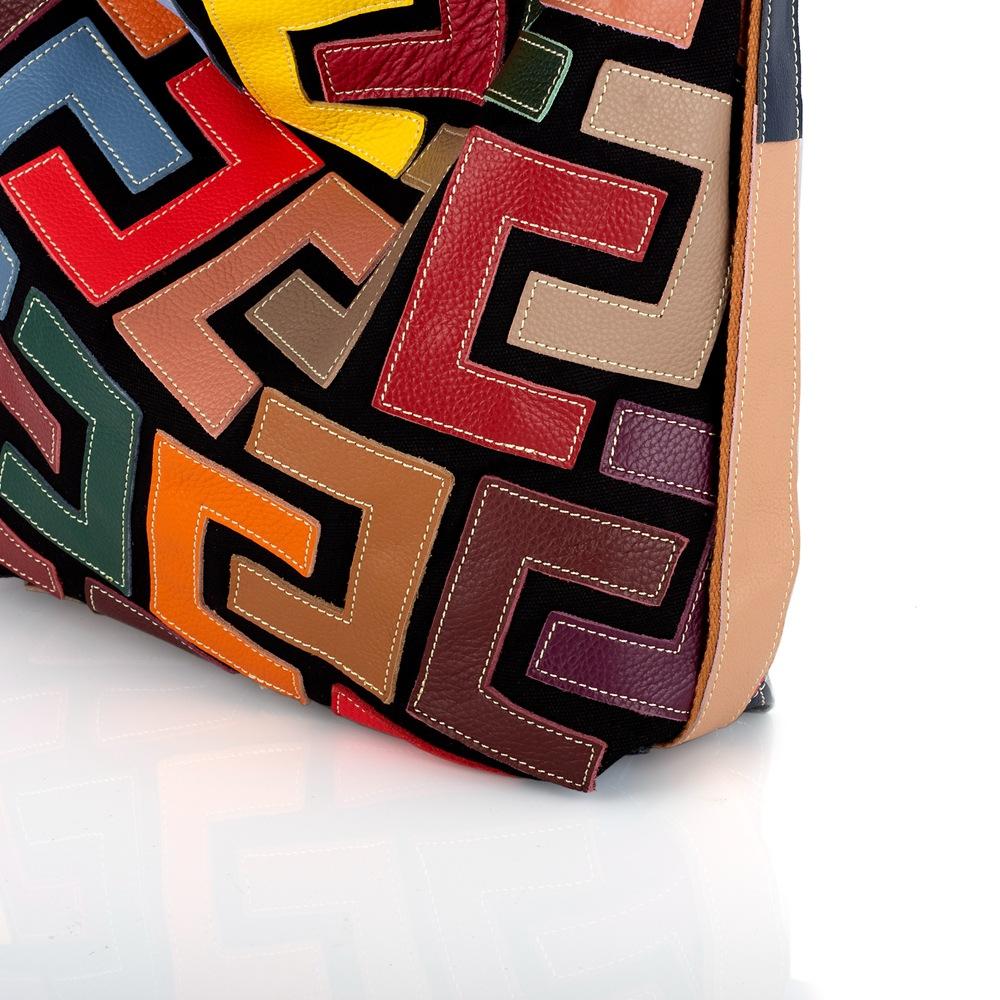 Leather Women'S Bags Trendy Geometric Patterns Contrasting Colors Long Tote Bags Shoulder Bags