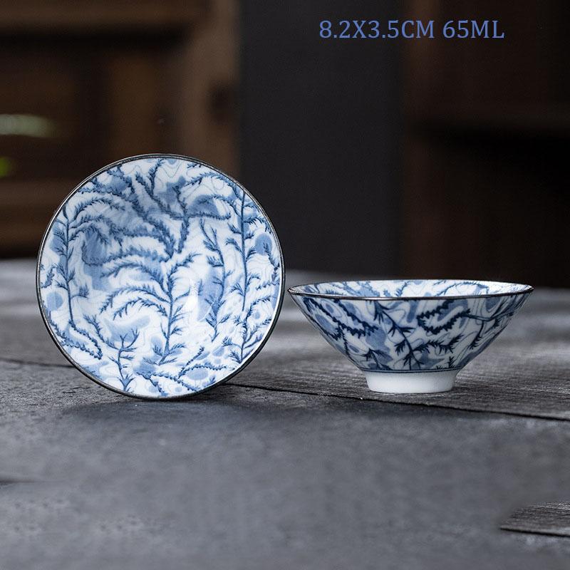 Retro Chinese Ceramic Tea Set Tea Set Small Tea Cup Single Cup Blue and White Porcelain Cup Chazhan Personal Cup Bowl Master Cup