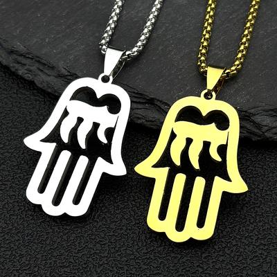 Je Fatima Hamsa Hand Hebrew Letter Chai Symbol Pendant Necklace for Men Women Stainless Steel Israel Amulet Chain Jewelry
