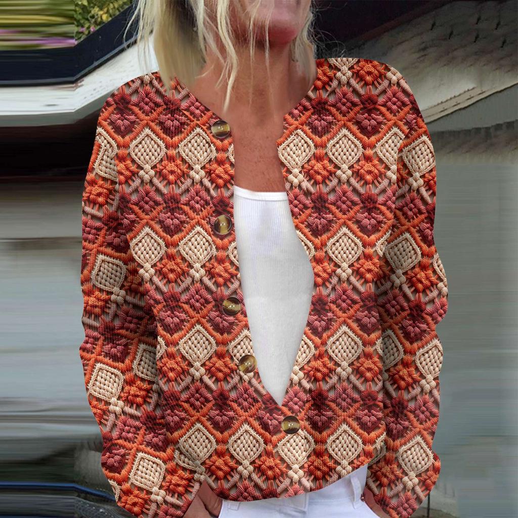 Dammode Långärmad Jul Snowman Snowflake Print Jacka Cardigan