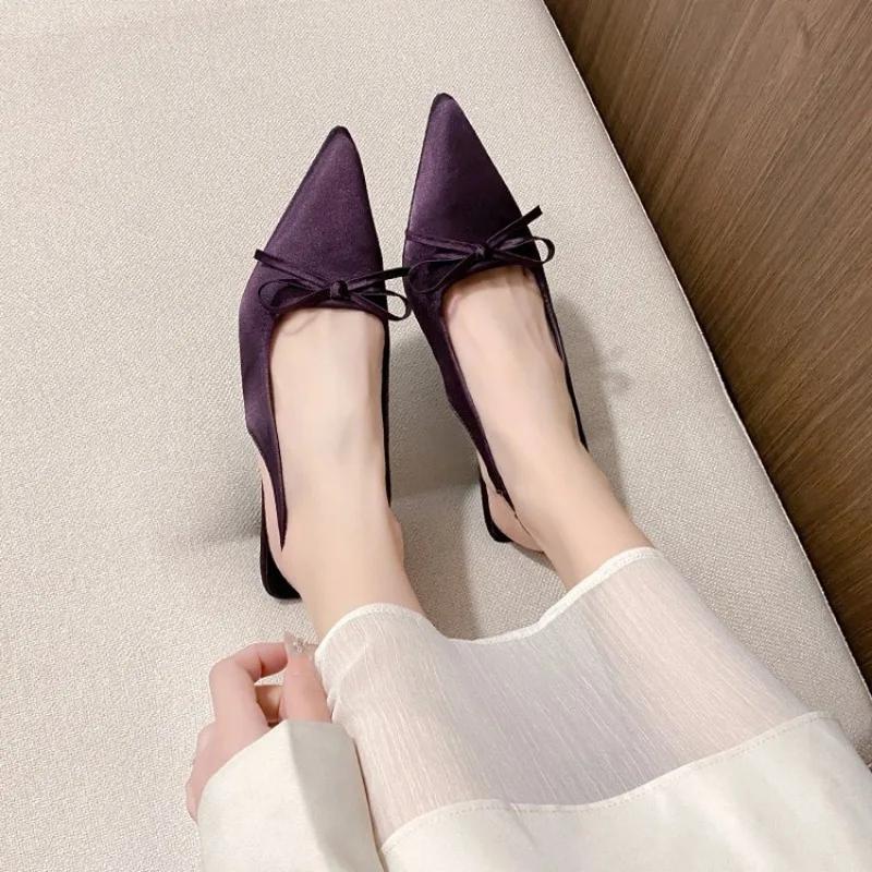 Fashion Satin Pointed Toe High Heeled Sandals Women Summer New Sexy Thin Heels Slingback Shoes Bow Elegant Party Dress Shoes Women Pumps