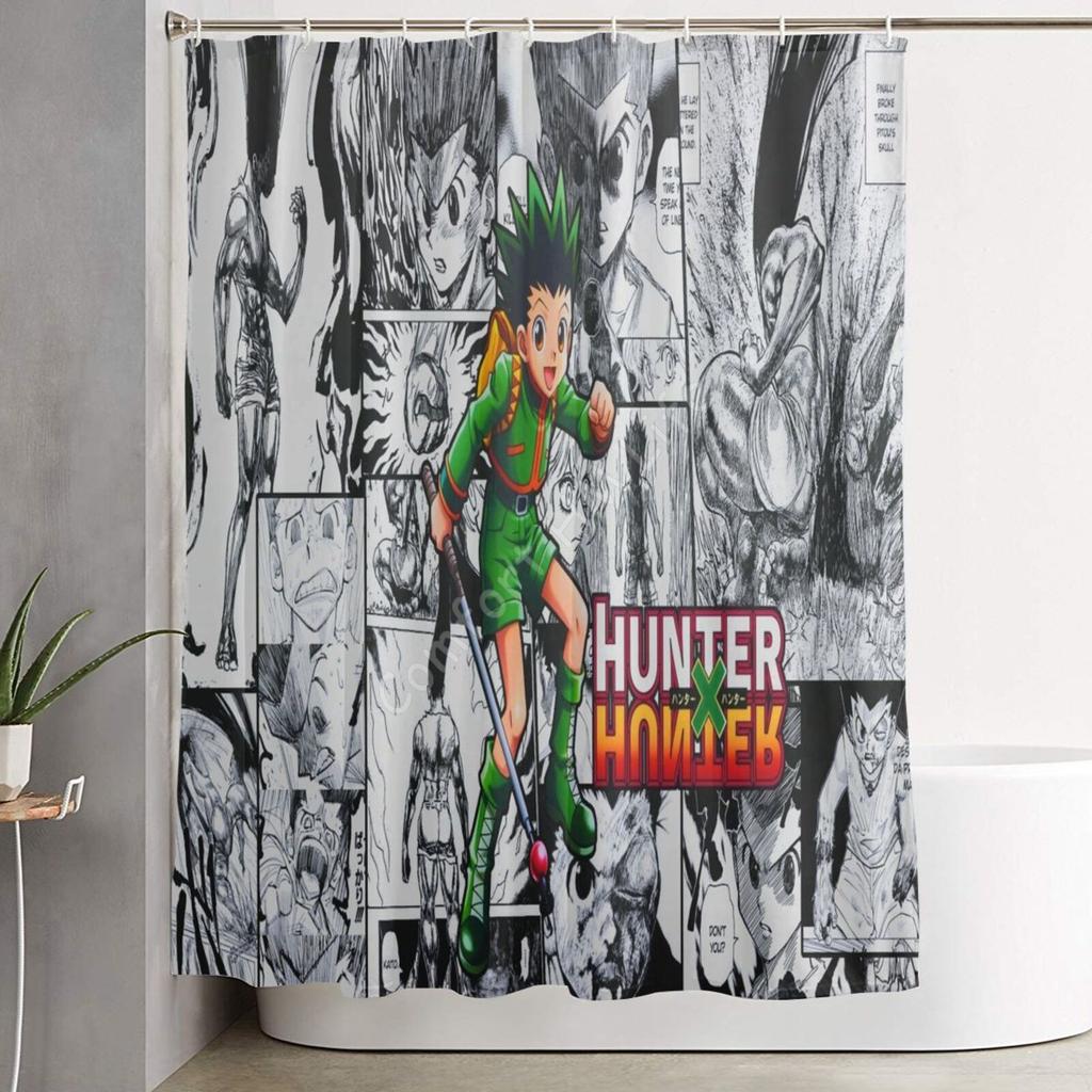 Hunter X Hunter Badezimmervorhang Klassischer Japanischer Anime Stoff Duschvorhangsets mit 12 Haken Wasserdichte Badezimmerdeko