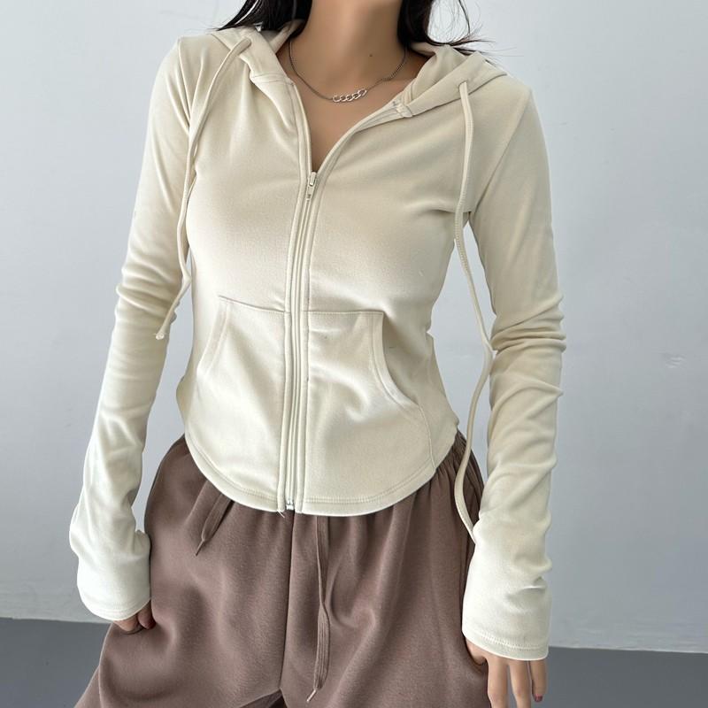 Felpe con cappuccio corte moda autunnale da donna felpa con cappuccio full zip felpe moda coreana con cappuccio carino manica lunga crop top sexy slim