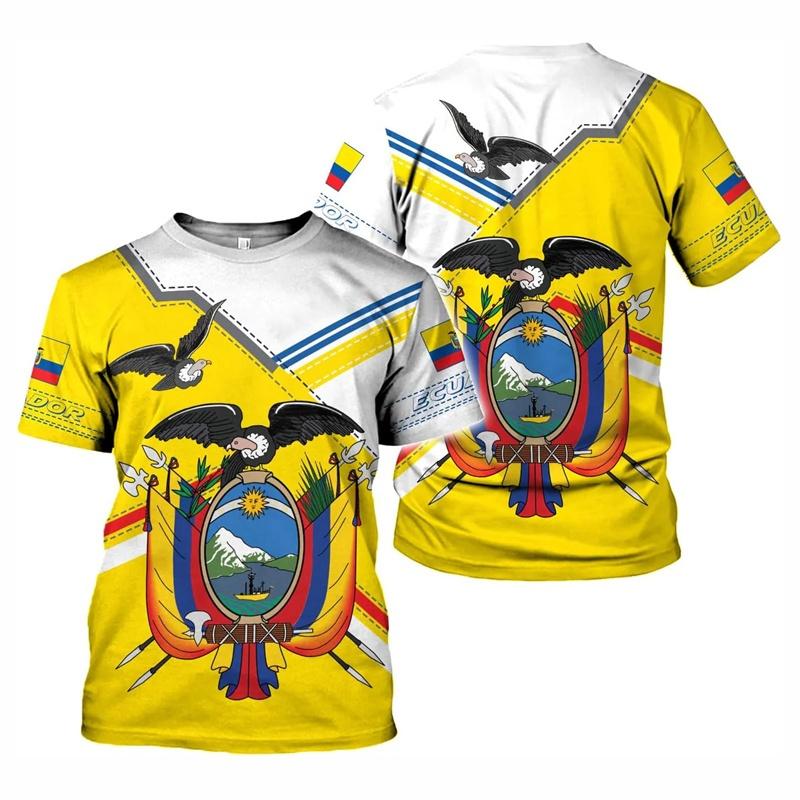 Maglietta Bandiera Ecuador da Uomo Nome Personalizzato Girocollo Moda Oversize Manica Corta Harajuku Top Sportivi T-shirt