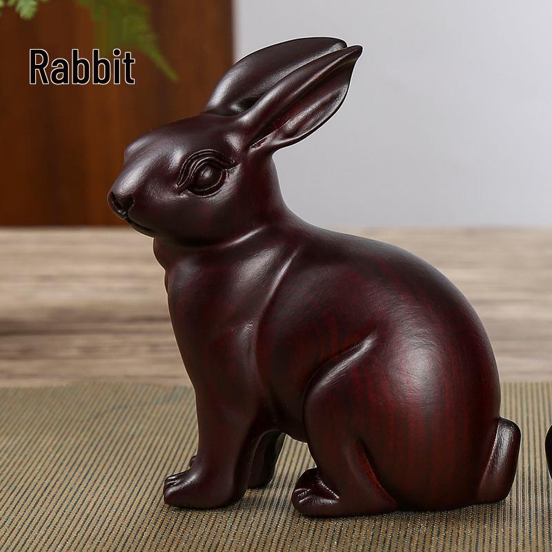 Ebony Zodiac Animal Statues - Hand-Carved Wooden Ornaments 