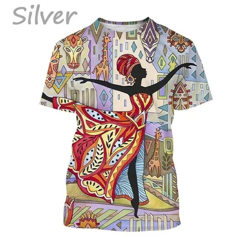 Summer Round Neck African Style Ethnic Woman Graphic 3D Print Top Fashionable Casual Short Sleeved Women's T-shirts
