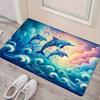 Blue Dolphin Doormat, Non-Slip Absorbent Bath Mat, Washable Office Welcome Rug, Polyester Machine-Woven