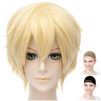 CaseEden Cosplay Wig, Short, 30cm, Heat-Resistant, Blonde, Light Gold, with Two Wig Nets