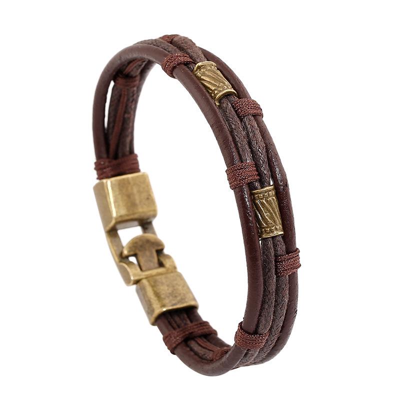 European & American Retro Cowhide Leather Bracelet: Fashionable, Woven Design, Genuine Leather, Hot-Selling Accessory. кофейный